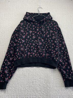 Y2K Vans Floral Cropped Top Hoodie Sweatshirt Pullover Flowers Wom Sz S Skater
